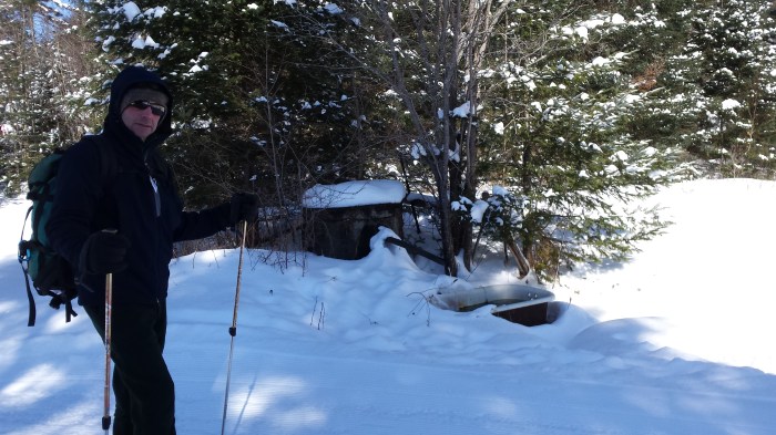 A spring next to the trail.   It's -1 F outside, but the water is flowing here!
